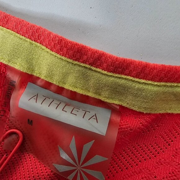 Athleta Size Medium Orange Breathable Mesh Short Sleeve Athletic Tee Zip Pocket - Picture 7 of 8